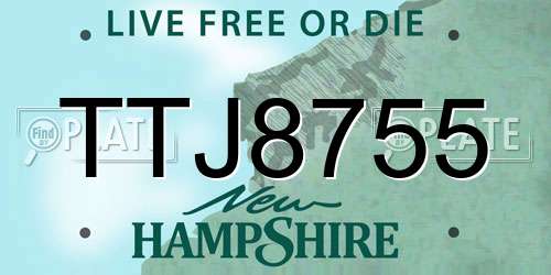 TTJ8755 New Hampshire License Plate