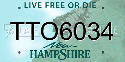 TTO6034 New Hampshire License Plate