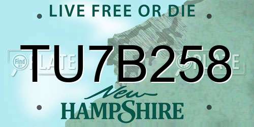 TU7B258 New Hampshire License Plate
