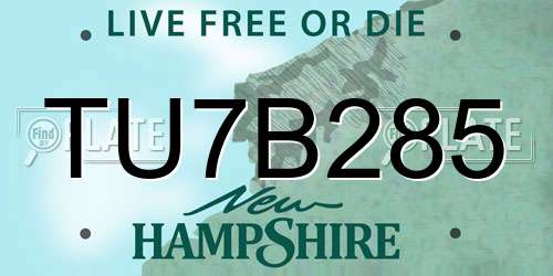 TU7B285 New Hampshire License Plate