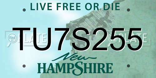 TU7S255 New Hampshire License Plate