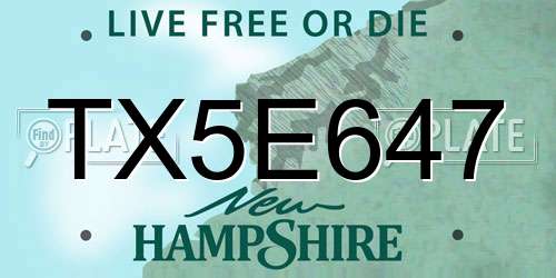 TX5E647 New Hampshire License Plate