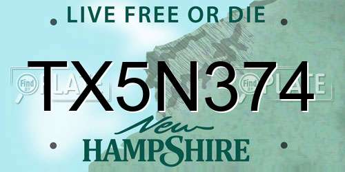 TX5N374 New Hampshire License Plate
