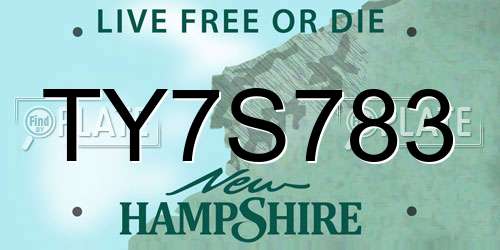 TY7S783 New Hampshire License Plate