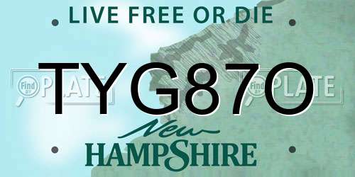 TYG87O New Hampshire License Plate