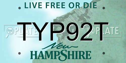 TYP92T New Hampshire License Plate