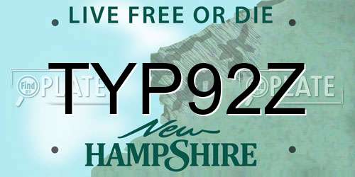 TYP92Z New Hampshire License Plate
