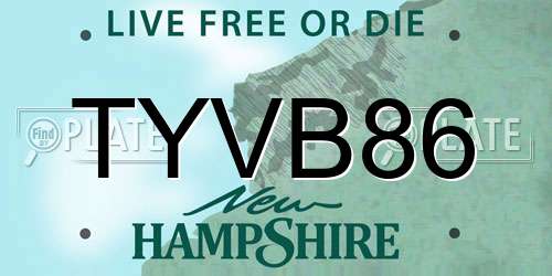 TYVB86 New Hampshire License Plate