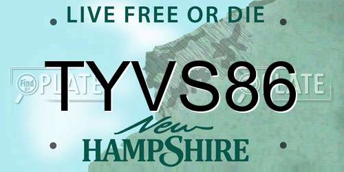 TYVS86 New Hampshire License Plate