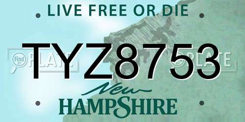 TYZ8753 New Hampshire License Plate