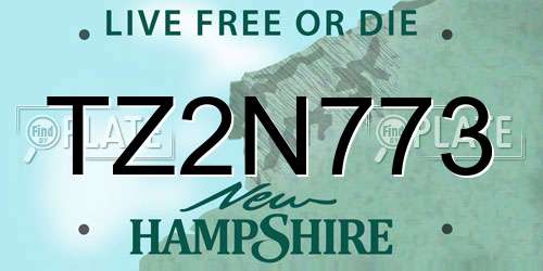 TZ2N773 New Hampshire License Plate
