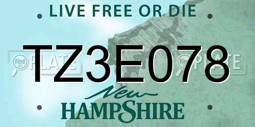 TZ3E078 New Hampshire License Plate