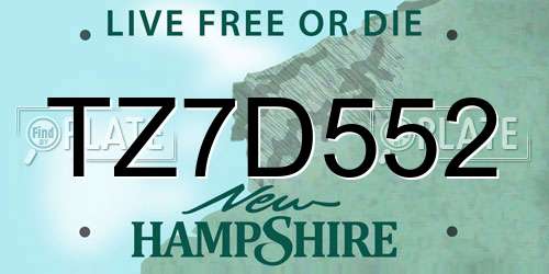 TZ7D552 New Hampshire License Plate