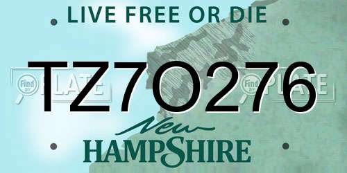 TZ7O276 New Hampshire License Plate