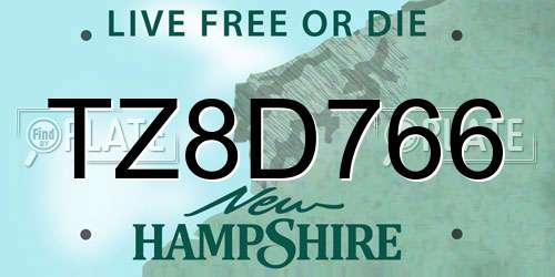TZ8D766 New Hampshire License Plate