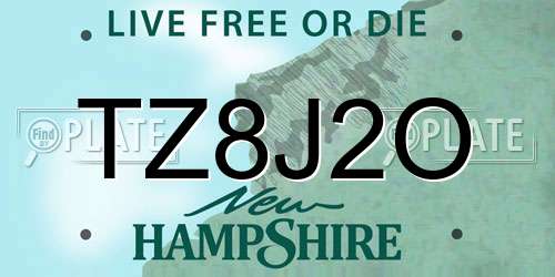 TZ8J2O New Hampshire License Plate