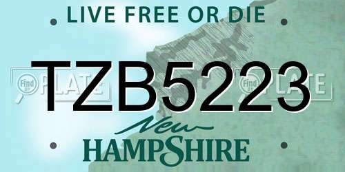 TZB5223 New Hampshire License Plate