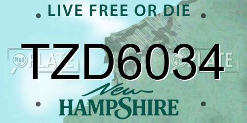 TZD6034 New Hampshire License Plate