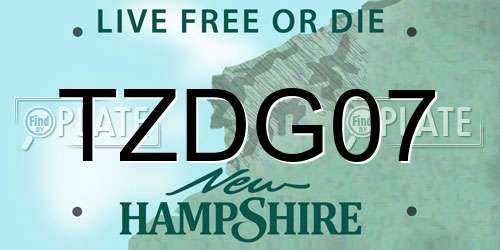 TZDG07 New Hampshire License Plate