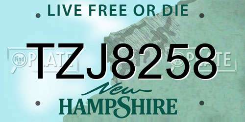 TZJ8258 New Hampshire License Plate