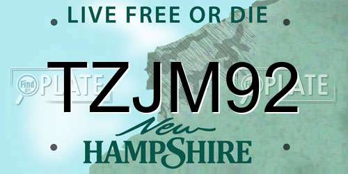 TZJM92 New Hampshire License Plate