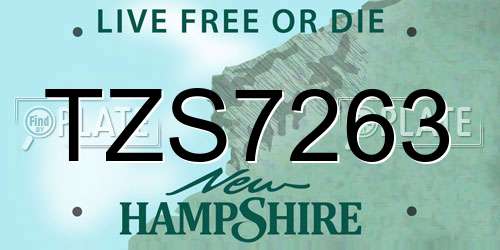 TZS7263 New Hampshire License Plate