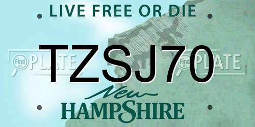 TZSJ70 New Hampshire License Plate