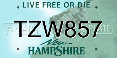 TZW857 New Hampshire License Plate