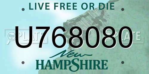 U768080 New Hampshire License Plate