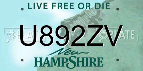 U892ZV New Hampshire License Plate