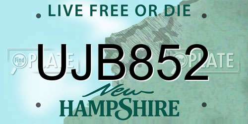 UJB852 New Hampshire License Plate