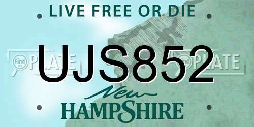 UJS852 New Hampshire License Plate