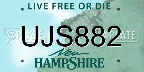 UJS882 New Hampshire License Plate