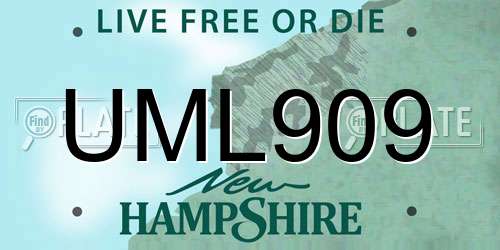 UML909 New Hampshire License Plate