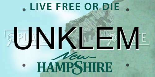 UNKLEM New Hampshire License Plate