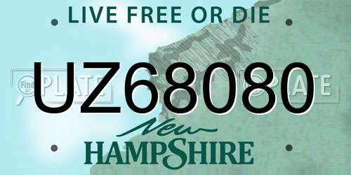 UZ68080 New Hampshire License Plate