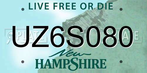 UZ6S080 New Hampshire License Plate