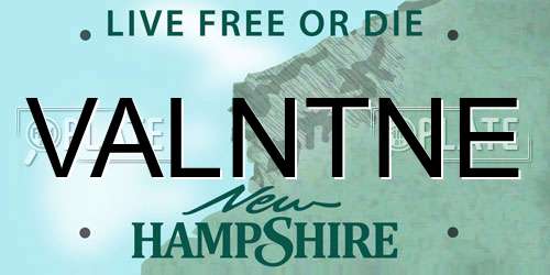 VALNTNE New Hampshire License Plate