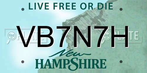 VB7N7H New Hampshire License Plate