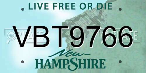 VBT9766 New Hampshire License Plate