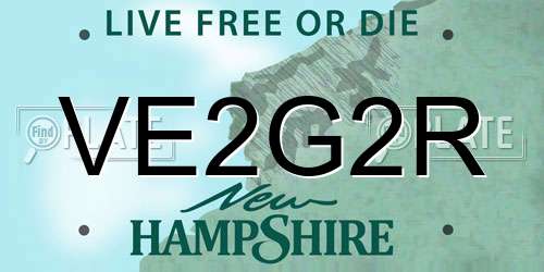 VE2G2R New Hampshire License Plate