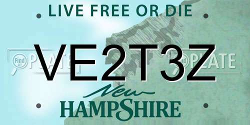 VE2T3Z New Hampshire License Plate