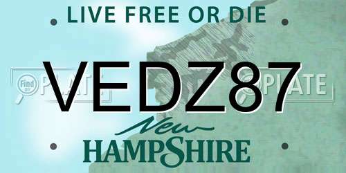 VEDZ87 New Hampshire License Plate