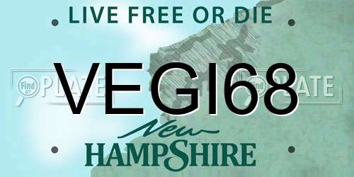 VEGI68 New Hampshire License Plate