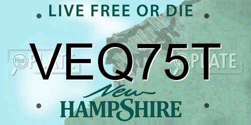 VEQ75T New Hampshire License Plate