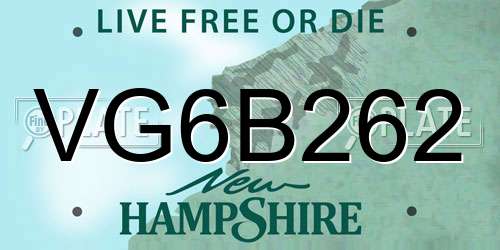 VG6B262 New Hampshire License Plate
