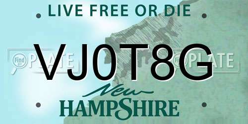 VJ0T8G New Hampshire License Plate