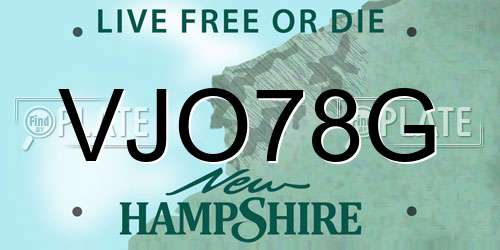 VJO78G New Hampshire License Plate