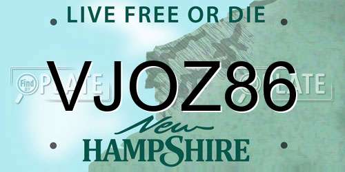 VJOZ86 New Hampshire License Plate