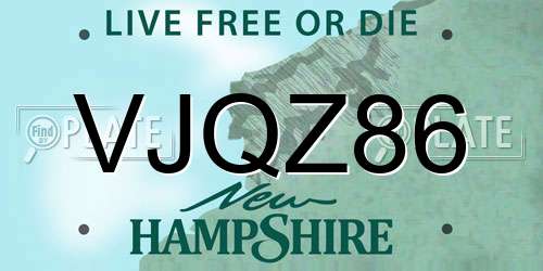 VJQZ86 New Hampshire License Plate